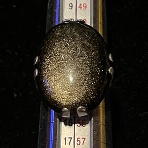 Gold Sheen Obsidian Ring, Sterling Silver  Boho Statement Jewelry Sz 6.75